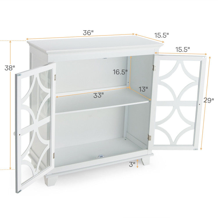 Buffet vaisselier avec portes vitrées, étagère réglable, blanc