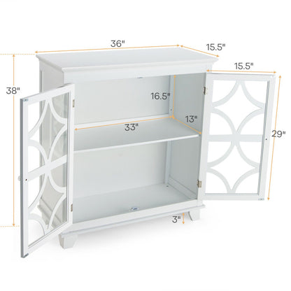 Buffet vaisselier avec portes vitrées, étagère réglable, blanc