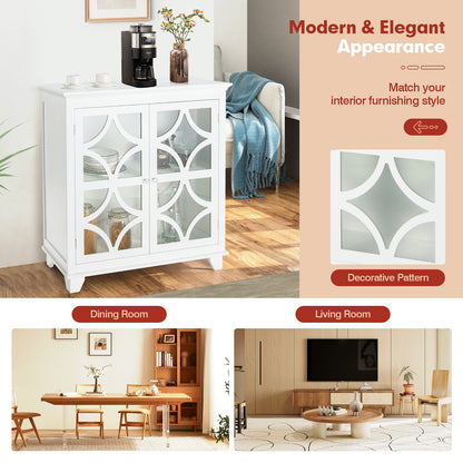 Buffet vaisselier avec portes vitrées, étagère réglable, blanc