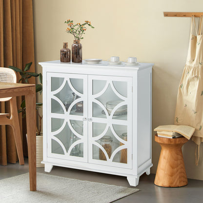 Buffet vaisselier avec portes vitrées, étagère réglable, blanc