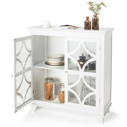 Buffet vaisselier avec portes vitrées, étagère réglable, blanc