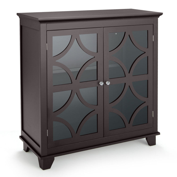 Kitchen Buffet Sideboard With Glass Doors, Brown
