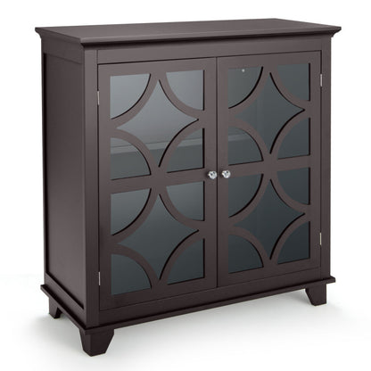 Kitchen Buffet Sideboard With Glass Doors, Brown