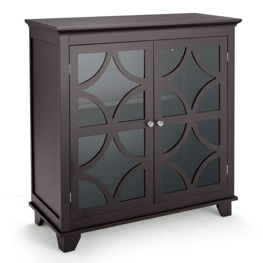 Kitchen Buffet Sideboard with Glass Doors and Adjustable Shelf, Brown - Gallery Canada