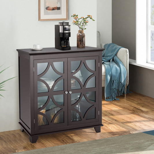 Kitchen Buffet Sideboard with Glass Doors and Adjustable Shelf, Brown - Gallery Canada