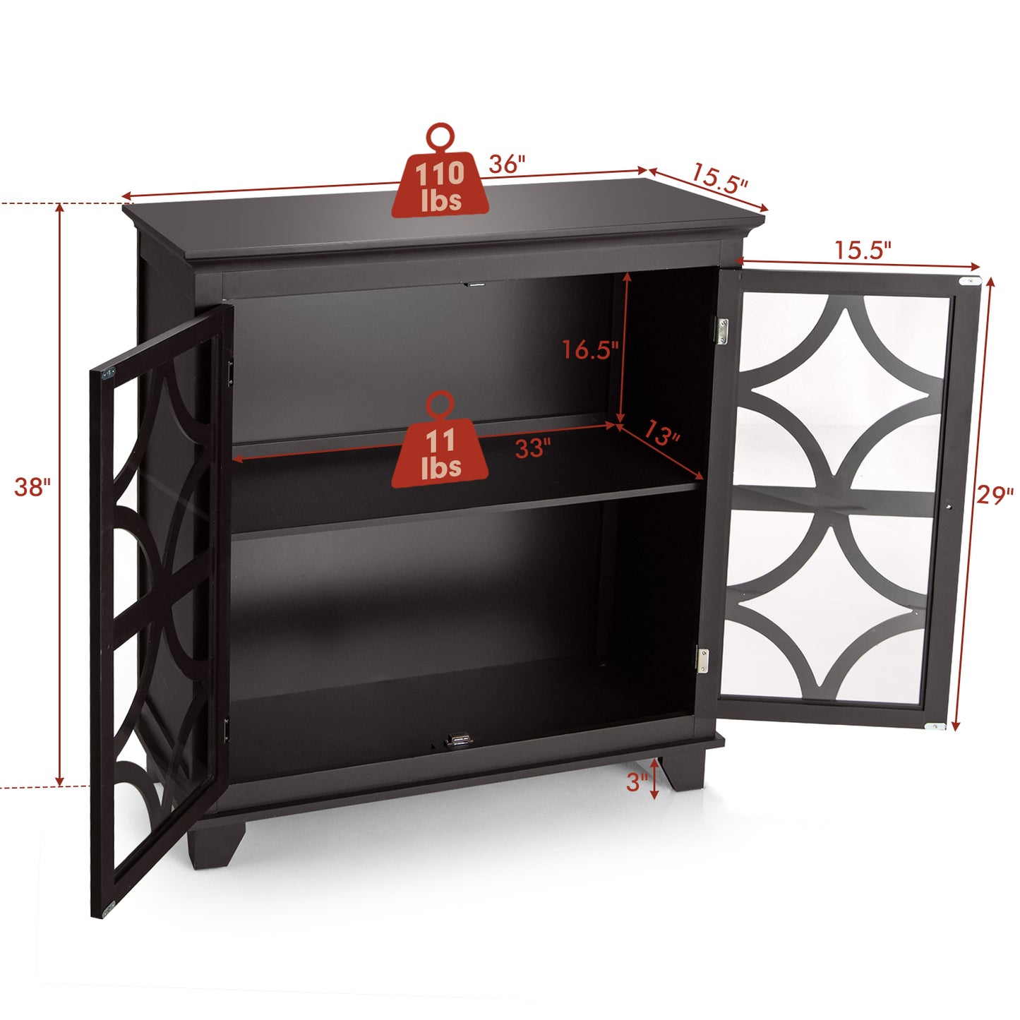 Kitchen Buffet Sideboard With Glass Doors, Brown