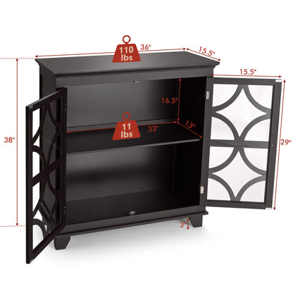 Kitchen Buffet Sideboard With Glass Doors, Brown