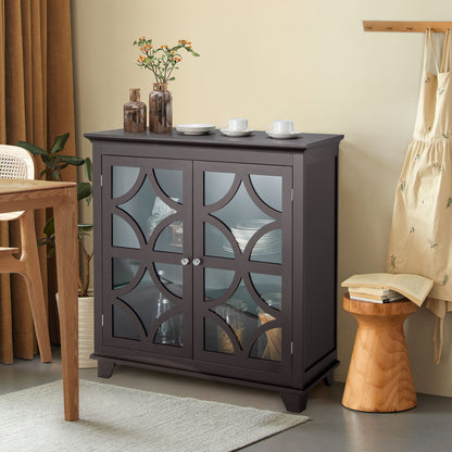 Kitchen Buffet Sideboard With Glass Doors, Brown