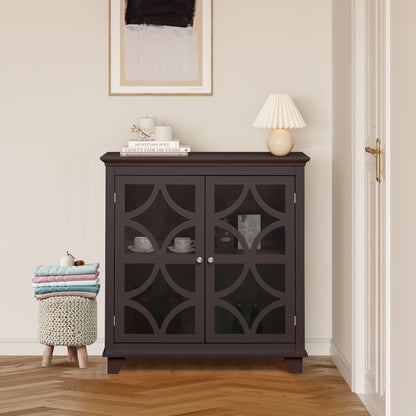 Kitchen Buffet Sideboard With Glass Doors, Brown