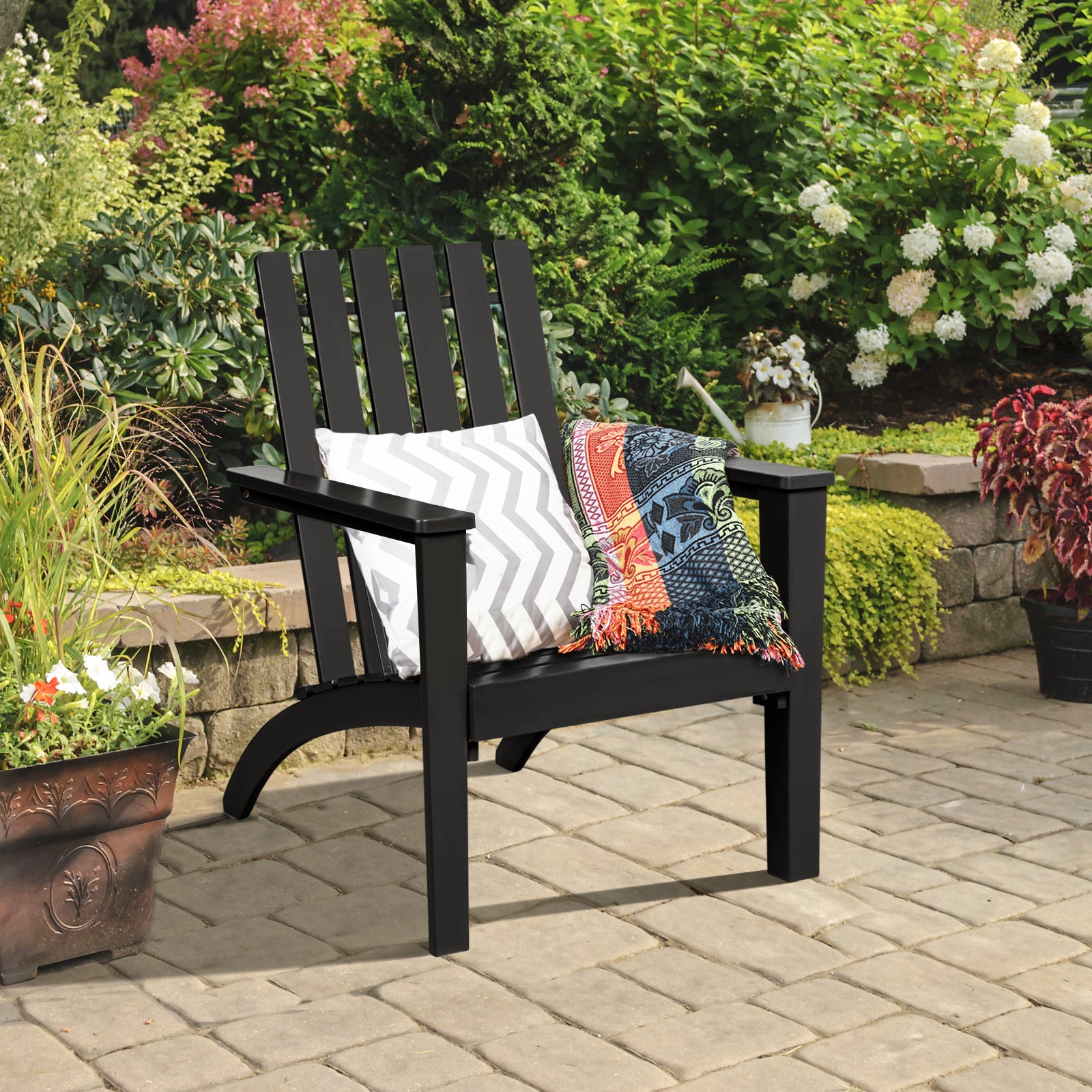 Outdoor Durable Patio Acacia Wood Adirondack Lounge Armchair, Black Adirondack Chairs at Gallery Canada