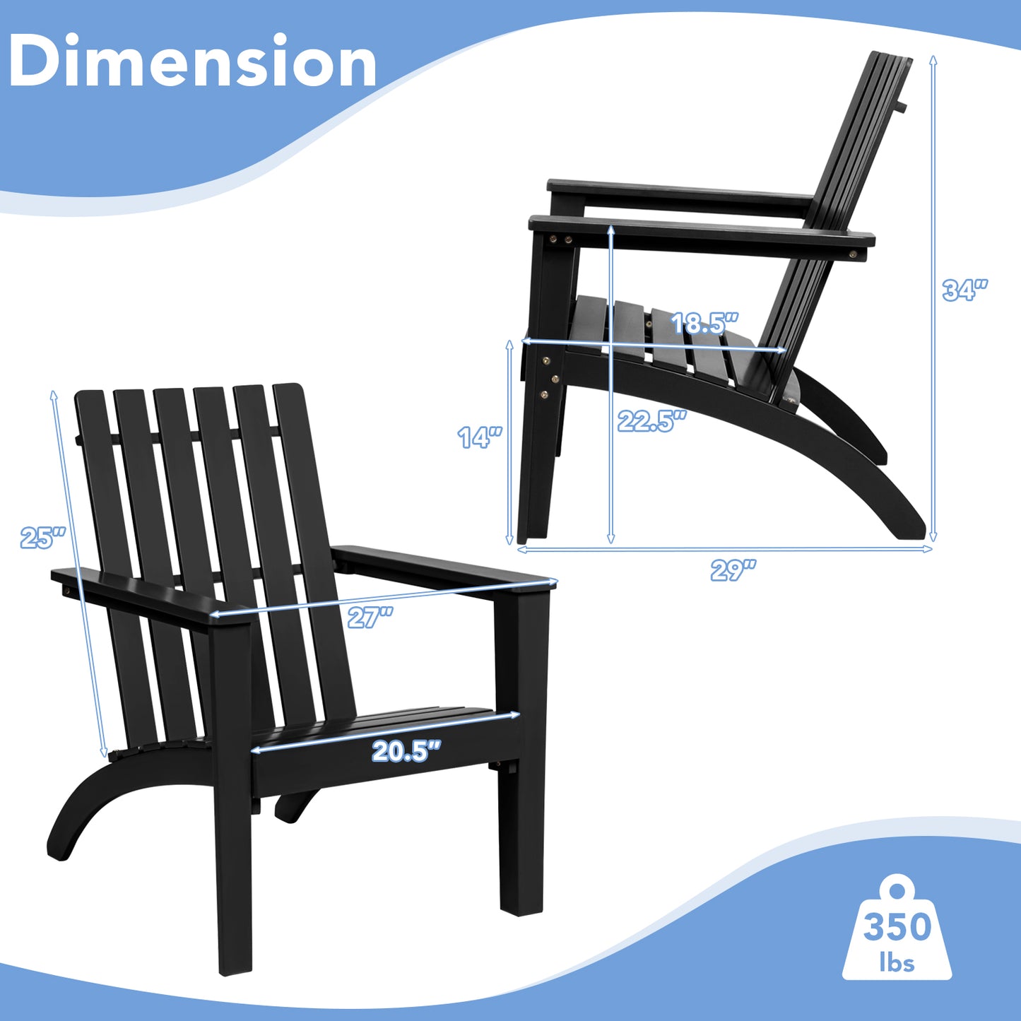 Outdoor Durable Patio Acacia Wood Adirondack Lounge Armchair, Black Adirondack Chairs at Gallery Canada
