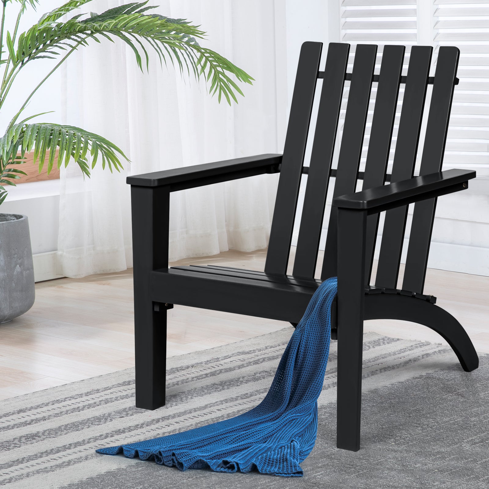 Outdoor Durable Patio Acacia Wood Adirondack Lounge Armchair, Black Adirondack Chairs at Gallery Canada