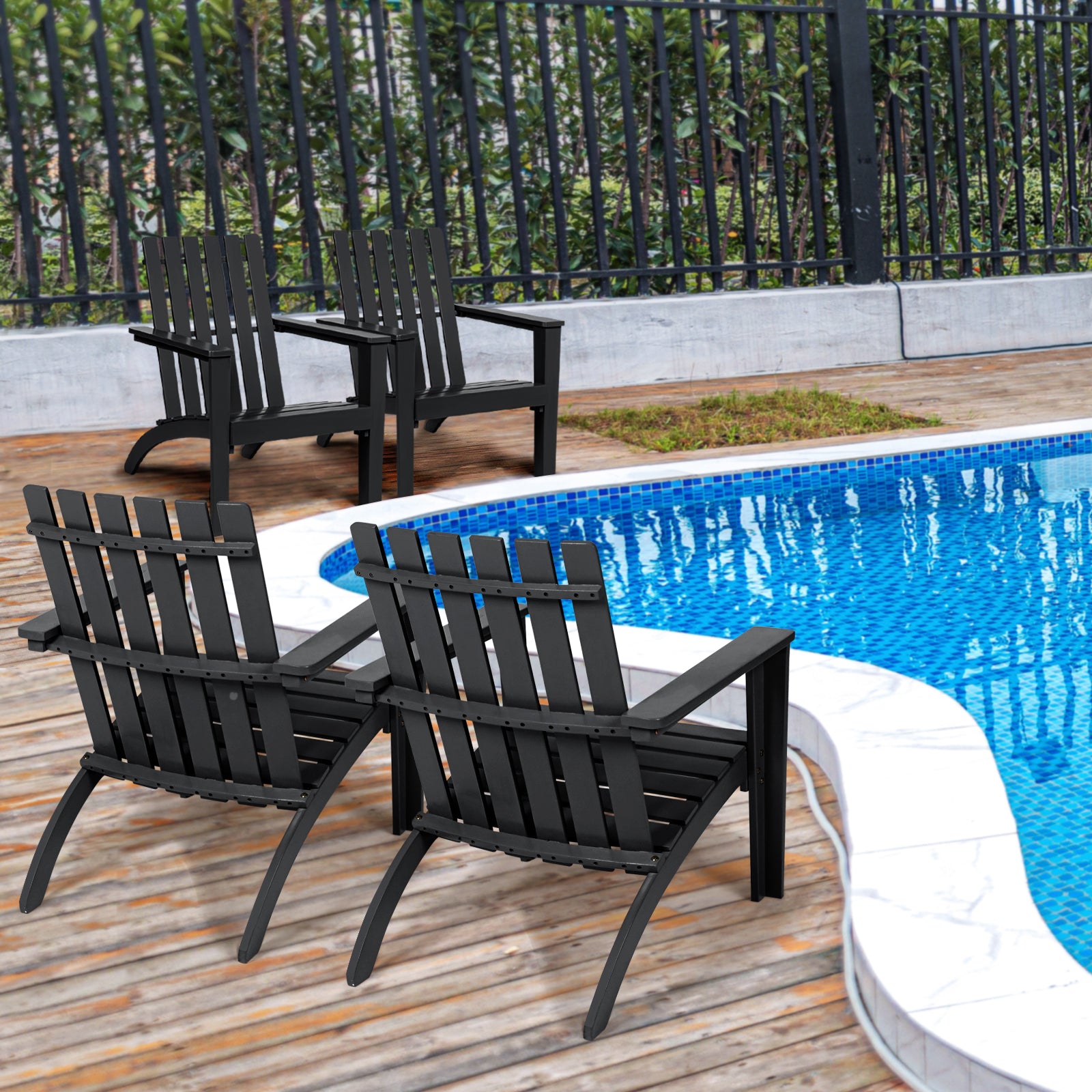 Outdoor Durable Patio Acacia Wood Adirondack Lounge Armchair, Black Adirondack Chairs at Gallery Canada