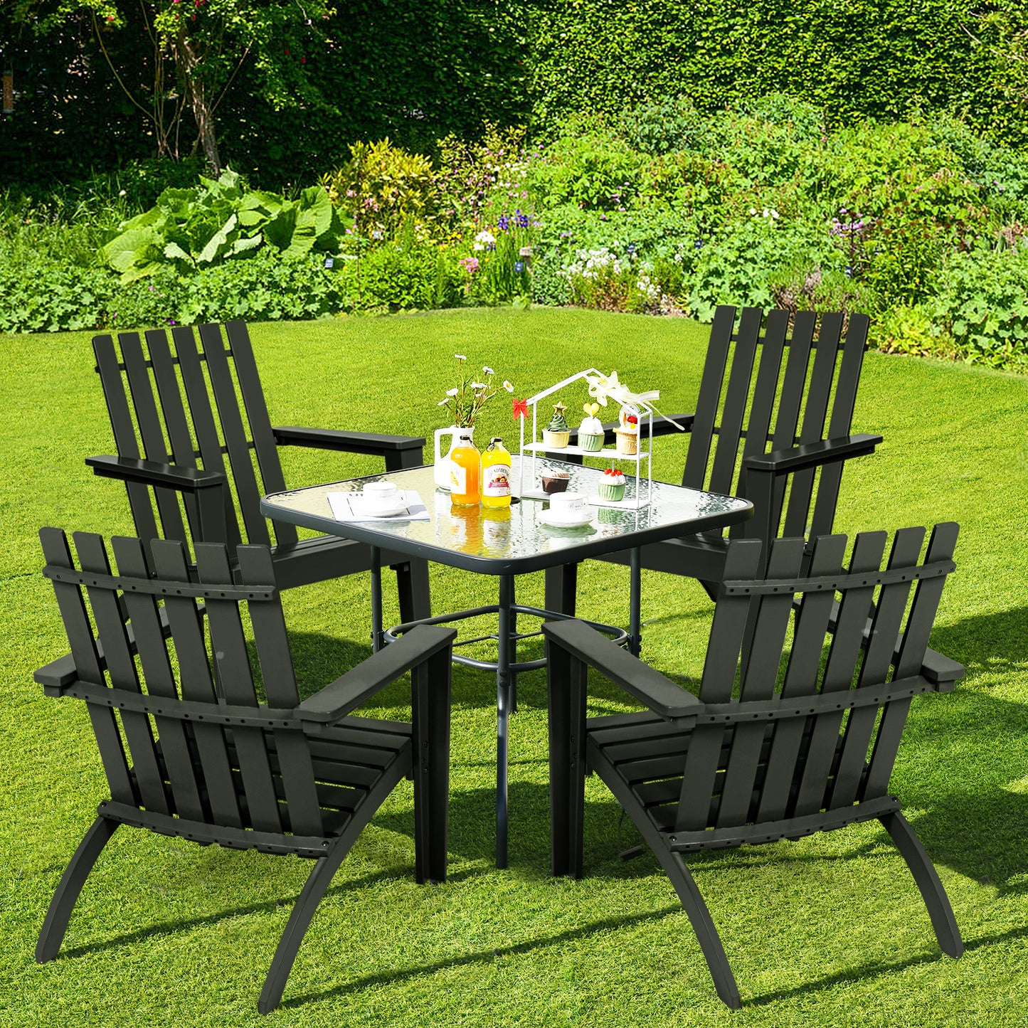 Outdoor Durable Patio Acacia Wood Adirondack Lounge Armchair, Black Adirondack Chairs at Gallery Canada