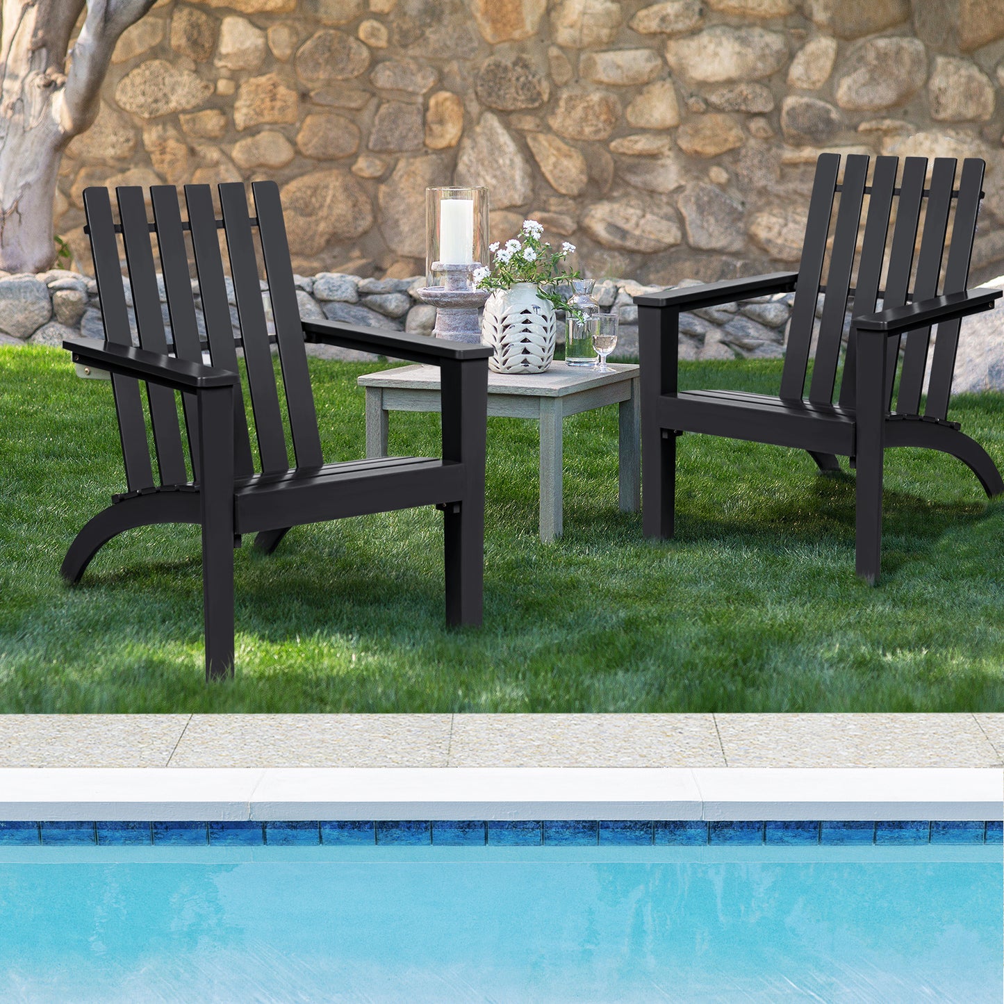 Outdoor Durable Patio Acacia Wood Adirondack Lounge Armchair, Black Adirondack Chairs at Gallery Canada