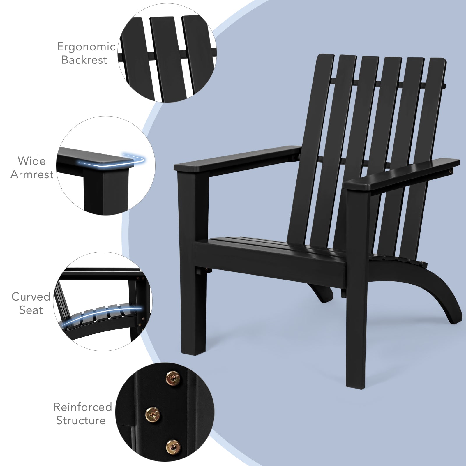 Outdoor Durable Patio Acacia Wood Adirondack Lounge Armchair, Black Adirondack Chairs at Gallery Canada