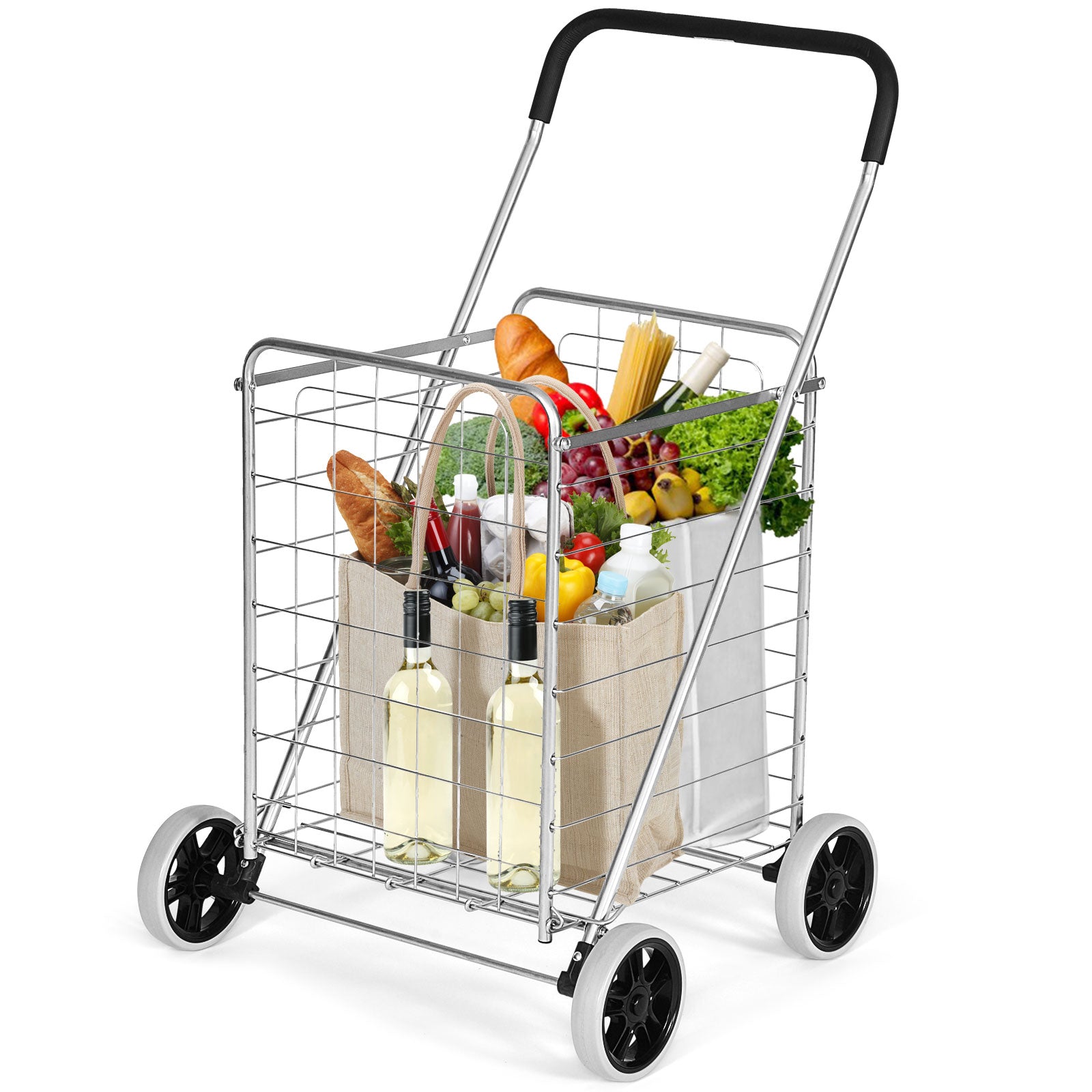 Portable Folding Shopping Cart Utility for Grocery Laundry, Silver Kitchen Tools at Gallery Canada