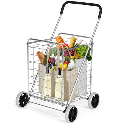 Portable Folding Shopping Cart Utility for Grocery Laundry, Silver at Gallery Canada