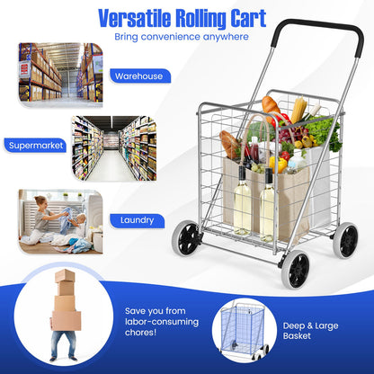Portable Folding Shopping Cart Utility for Grocery Laundry, Silver - Gallery Canada