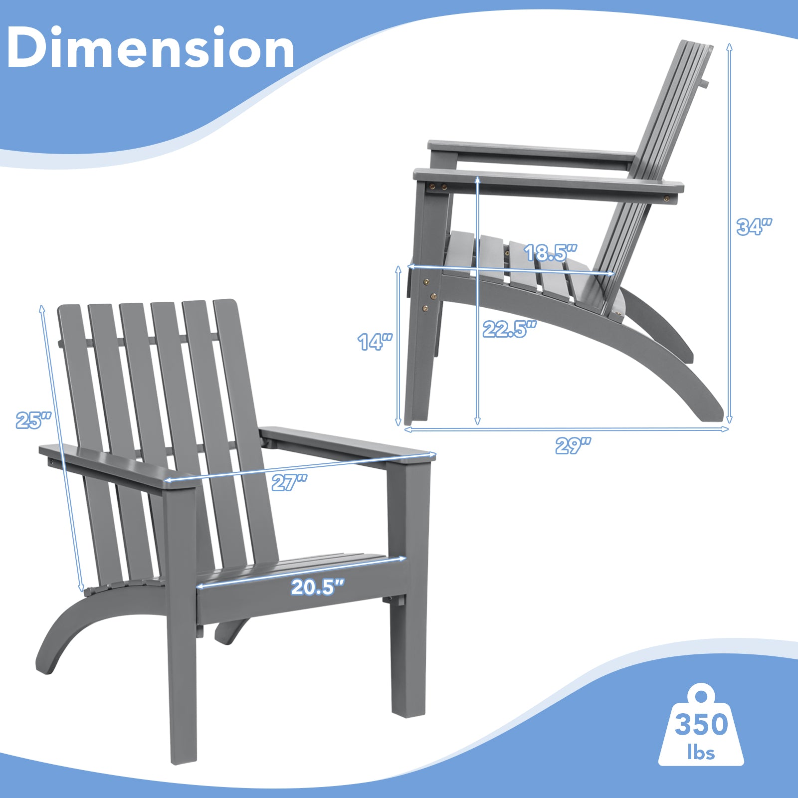 Outdoor Durable Patio Acacia Wood Adirondack Lounge Armchair, Gray Adirondack Chairs at Gallery Canada