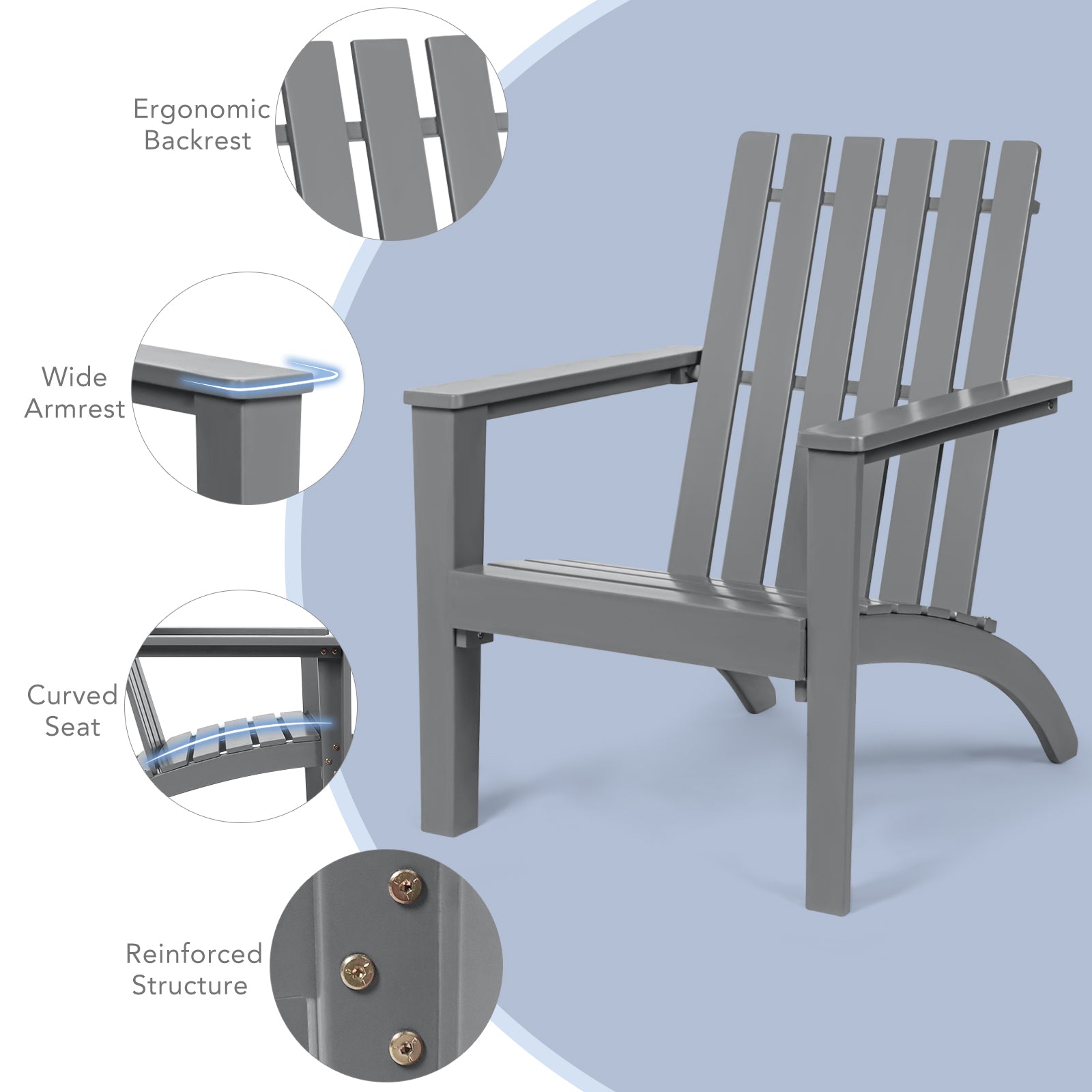 Outdoor Durable Patio Acacia Wood Adirondack Lounge Armchair, Gray Adirondack Chairs at Gallery Canada