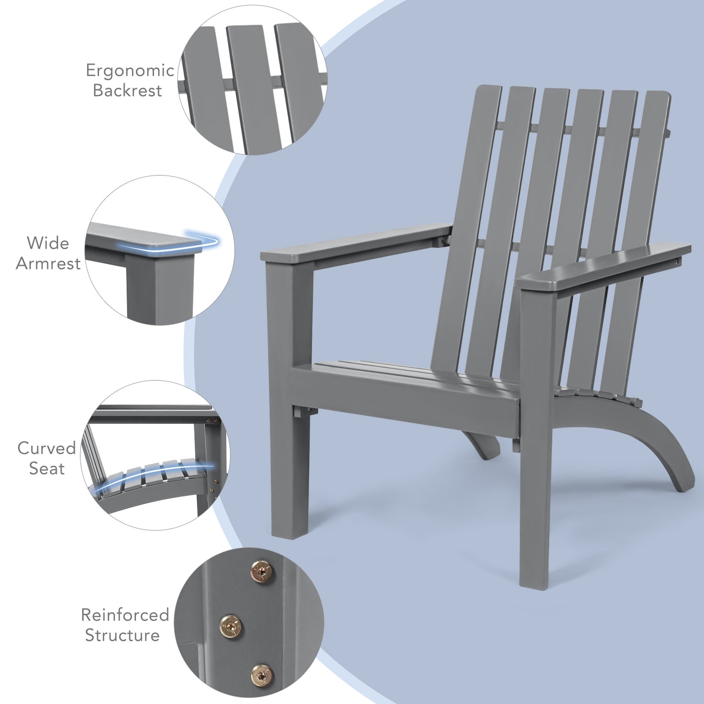 Outdoor Durable Patio Acacia Wood Adirondack Lounge Armchair, Gray Adirondack Chairs at Gallery Canada