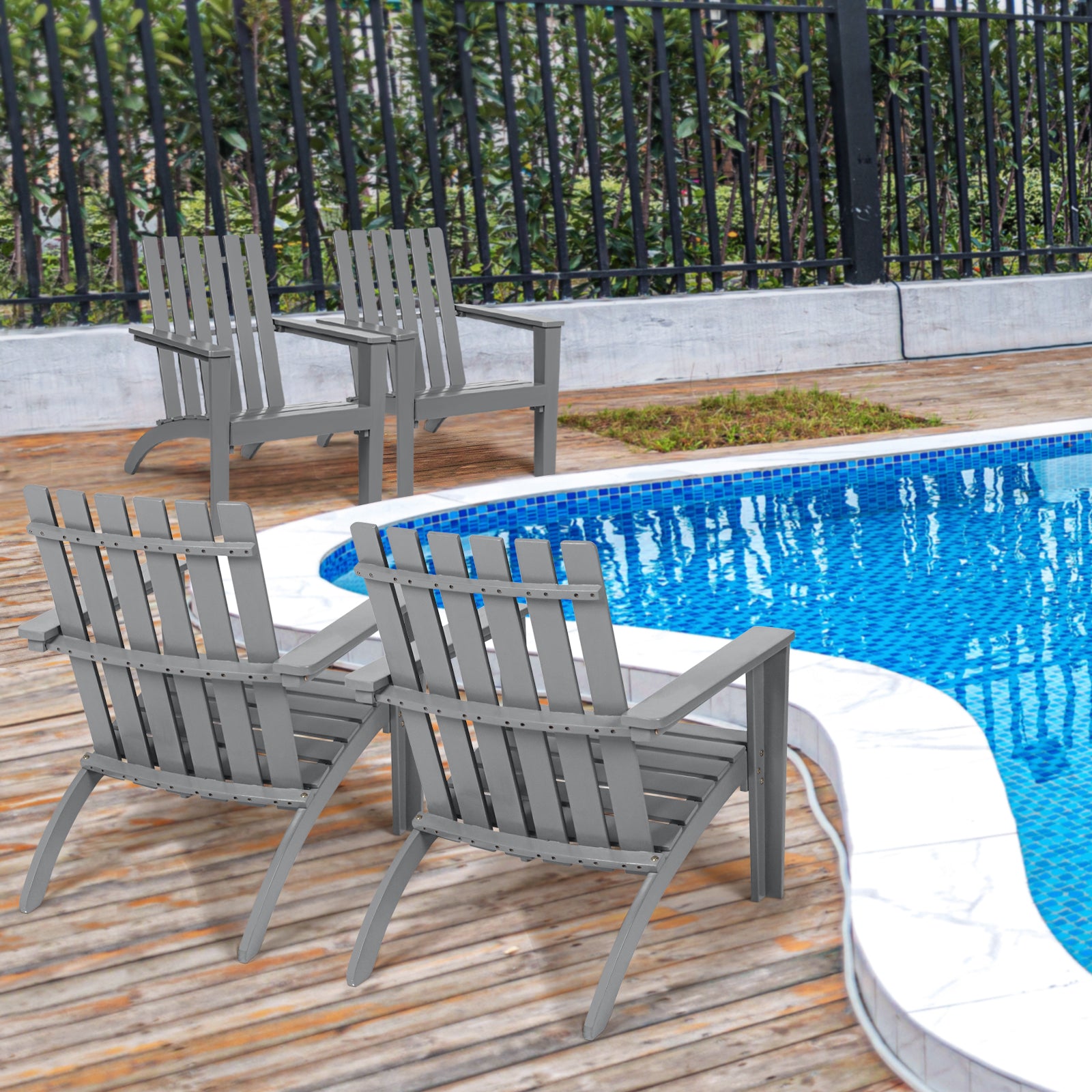 Outdoor Durable Patio Acacia Wood Adirondack Lounge Armchair, Gray Adirondack Chairs at Gallery Canada