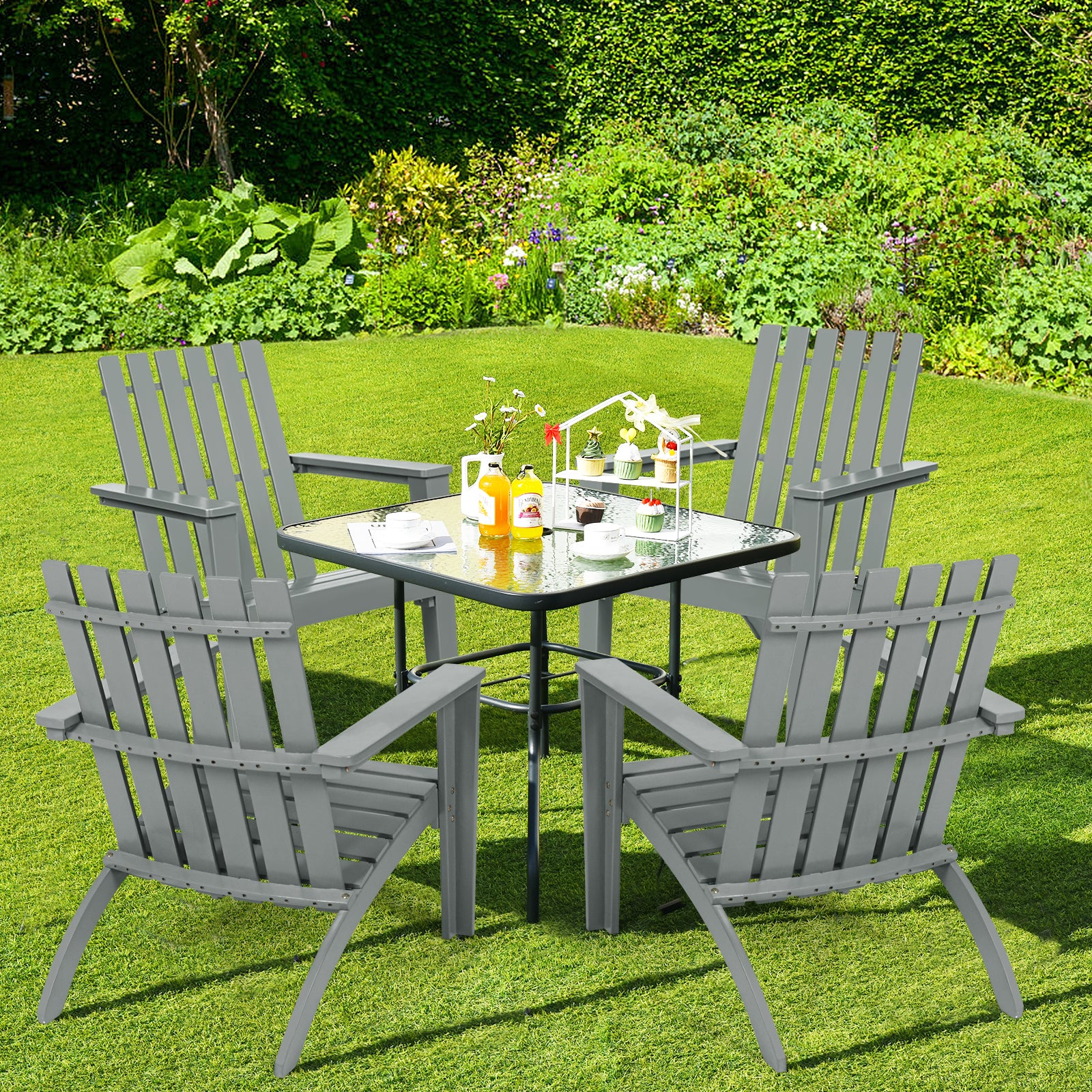 Outdoor Durable Patio Acacia Wood Adirondack Lounge Armchair, Gray Adirondack Chairs at Gallery Canada