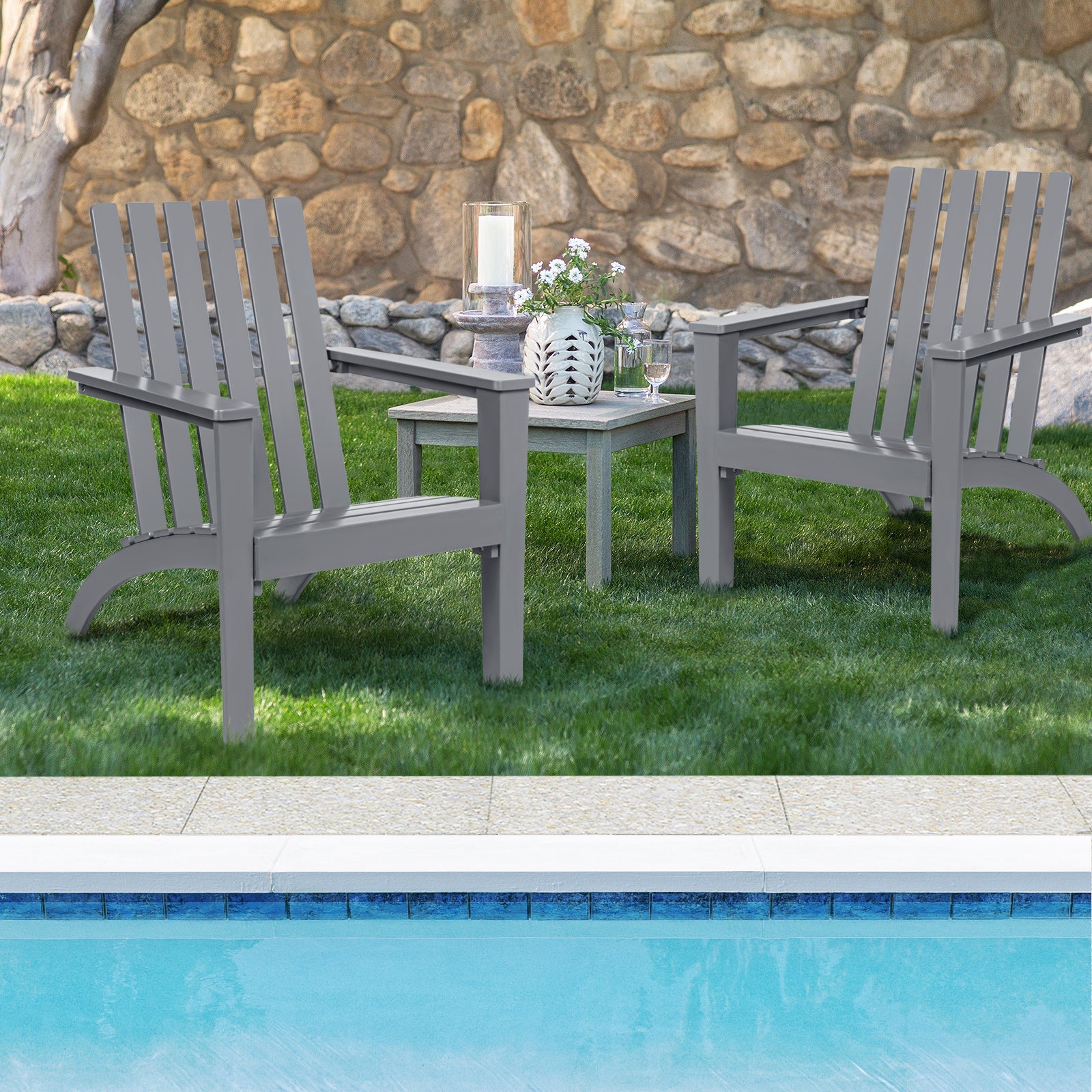 Outdoor Durable Patio Acacia Wood Adirondack Lounge Armchair, Gray Adirondack Chairs at Gallery Canada