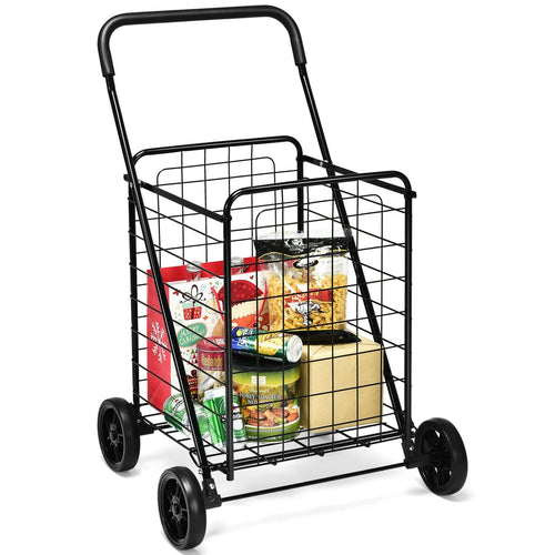 Portable Folding Shopping Cart Utility for Grocery Laundry, Black