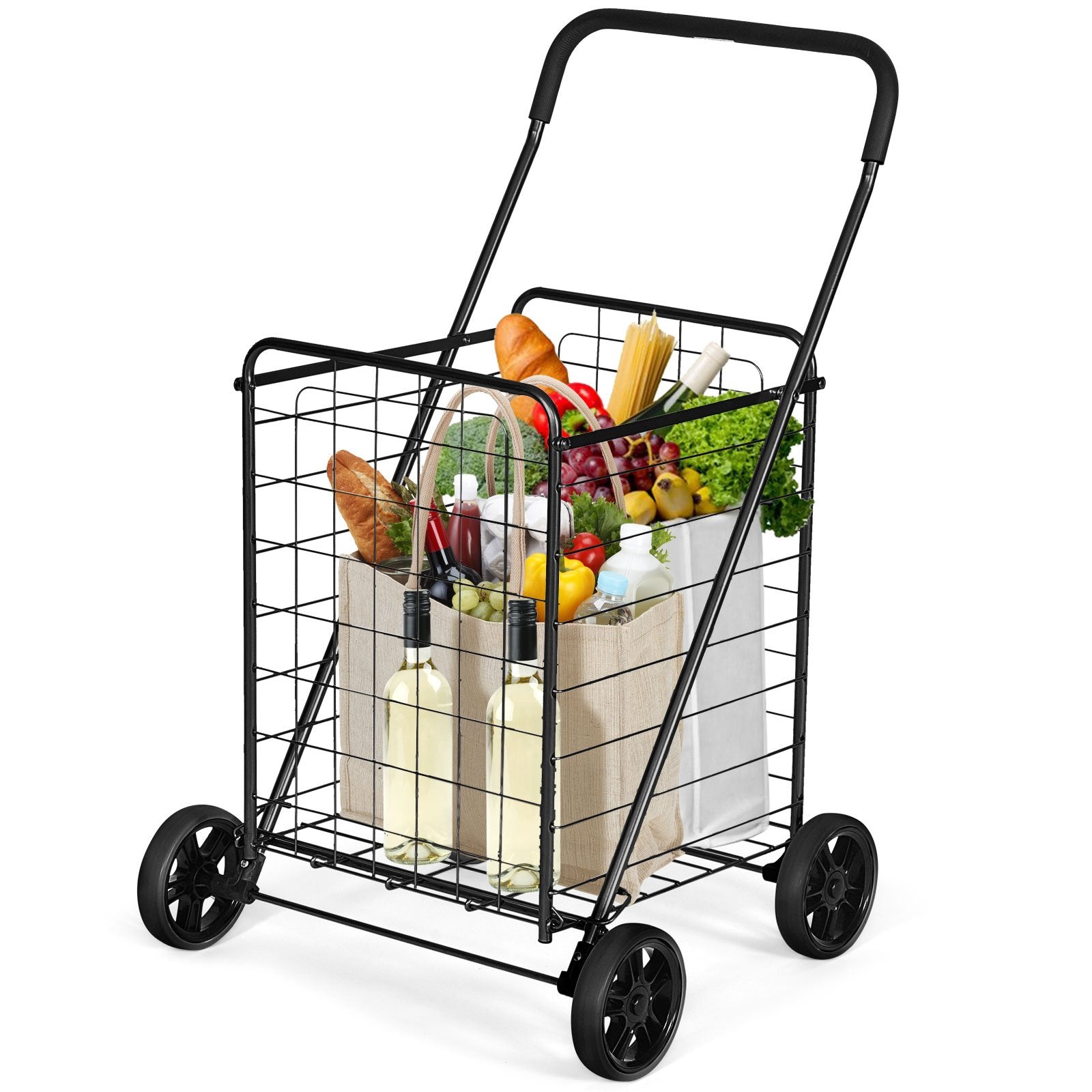 Portable Folding Shopping Cart Utility for Grocery Laundry, Black at Gallery Canada