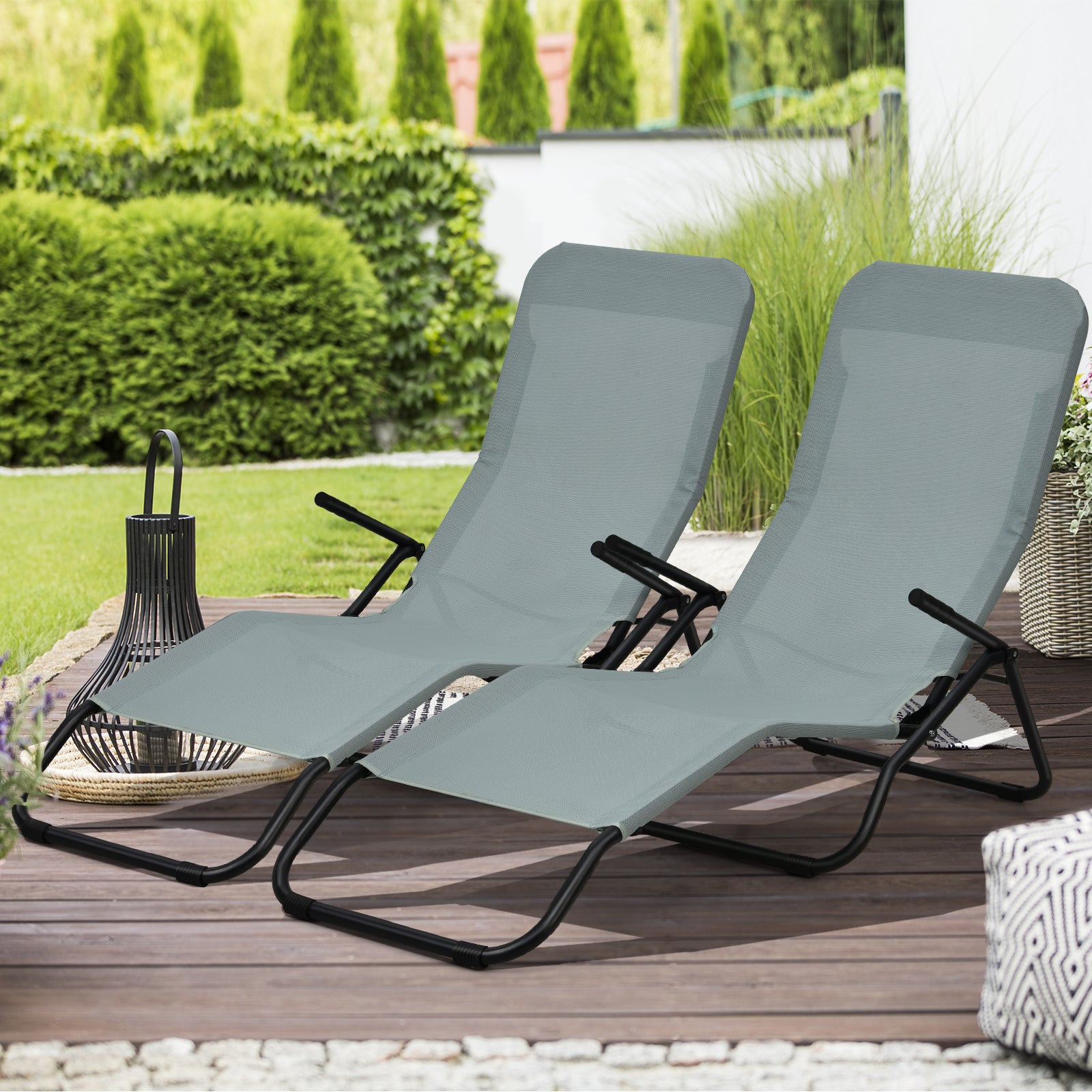 2 Pieces Folding Portable Patio Chaise Lounger with Rocking Design, Light Green Outdoor Chaise Lounges at Gallery Canada