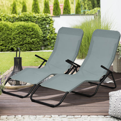 2 Pieces Folding Portable Patio Chaise Lounger with Rocking Design, Light Green Outdoor Chaise Lounges at Gallery Canada