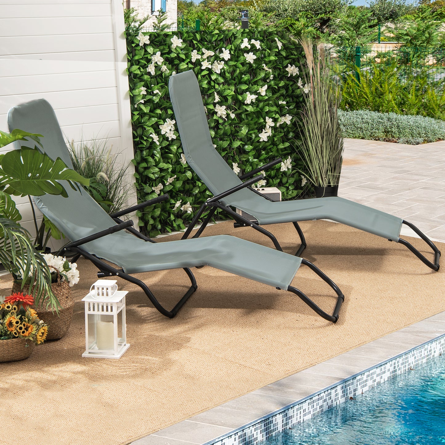 2 Pieces Folding Portable Patio Chaise Lounger with Rocking Design, Light Green Outdoor Chaise Lounges at Gallery Canada