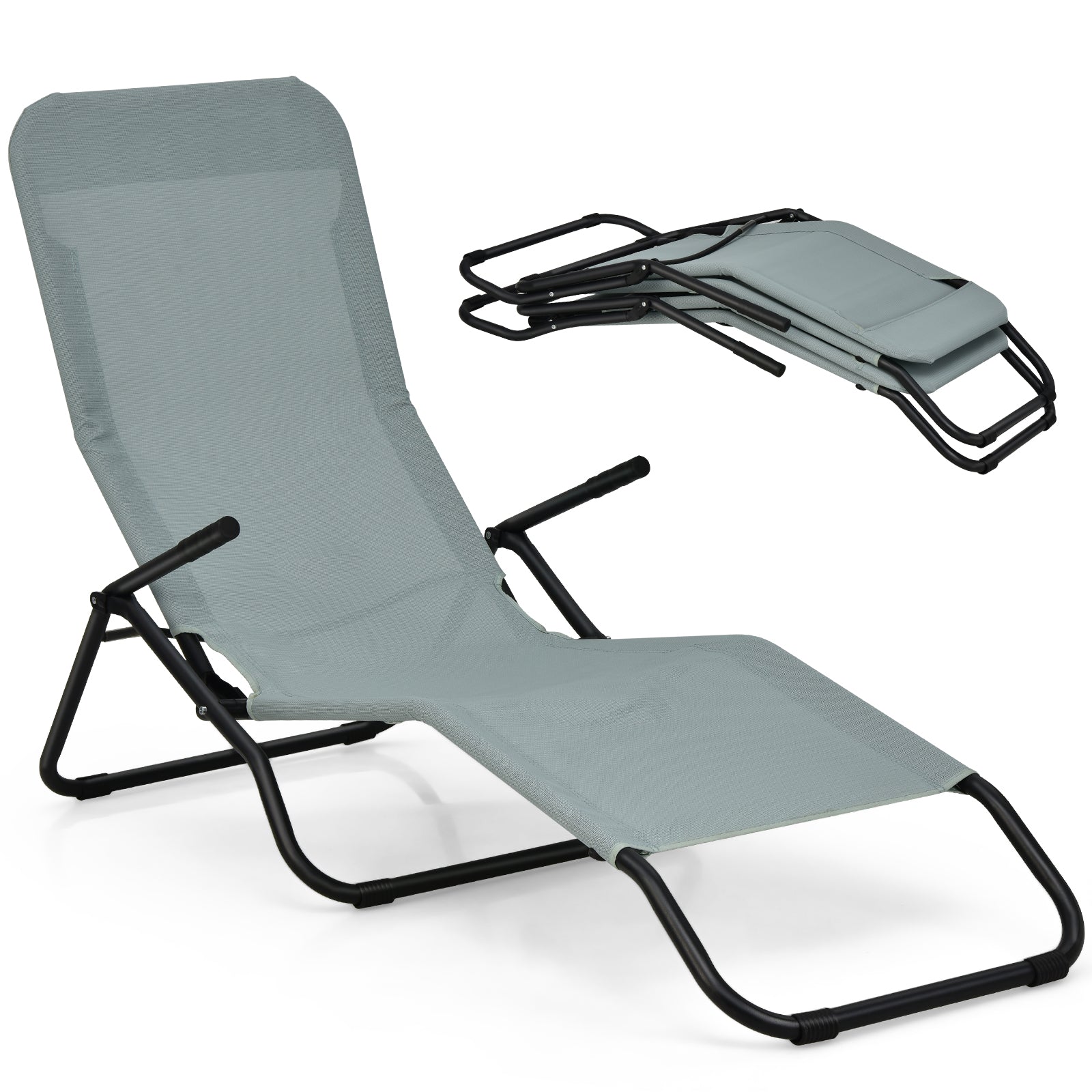 2 Pieces Folding Portable Patio Chaise Lounger with Rocking Design, Light Green Outdoor Chaise Lounges at Gallery Canada
