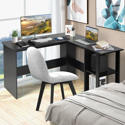 L Shaped Computer Desk Corner Writing Workstation with Storage Shelves, Black - Gallery Canada