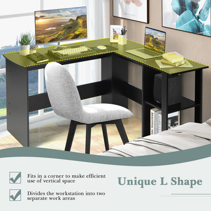 L Shaped Computer Desk With Storage Shelves, Black