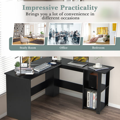L Shaped Computer Desk With Storage Shelves, Black