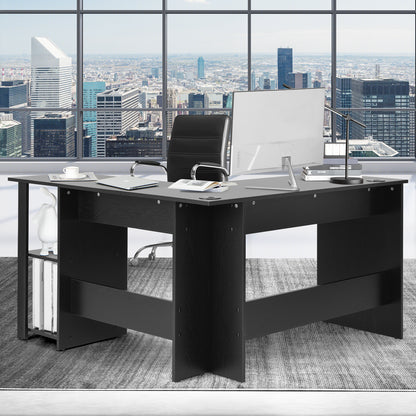 L Shaped Computer Desk With Storage Shelves, Black