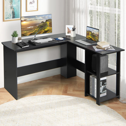 L Shaped Computer Desk With Storage Shelves, Black