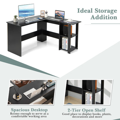 L Shaped Computer Desk With Storage Shelves, Black