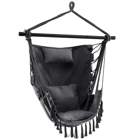 Hanging Rope Swing Chair with Soft Pillow and Cushions, Gray - Gallery Canada