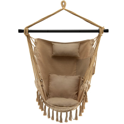 Hanging Rope Swing Chair with Soft Pillow and Cushions, Beige - Gallery Canada