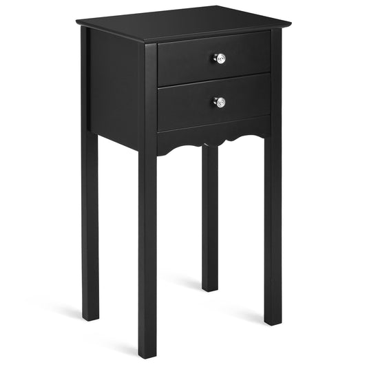 Vintage Side End Table with 2 Storage Drawers, Black