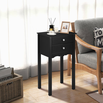 Vintage Side End Table with 2 Storage Drawers, Black - Gallery Canada