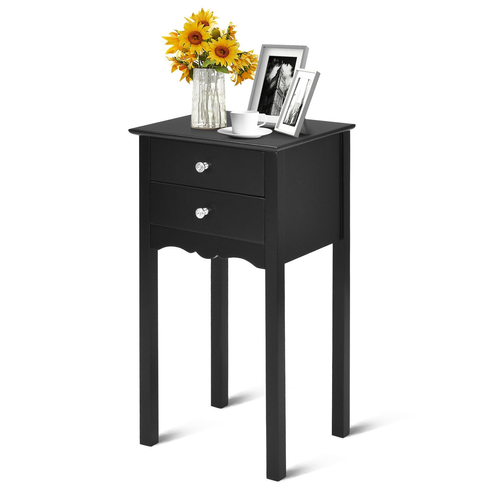 Vintage Side End Table with 2 Storage Drawers, Black - Gallery Canada