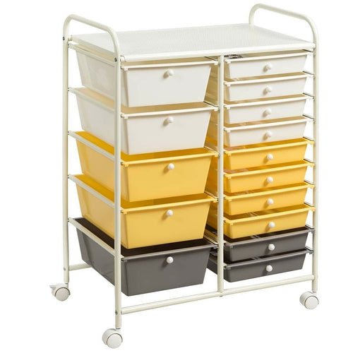 15-Drawer Storage Rolling Organizer Cart, Yellow
