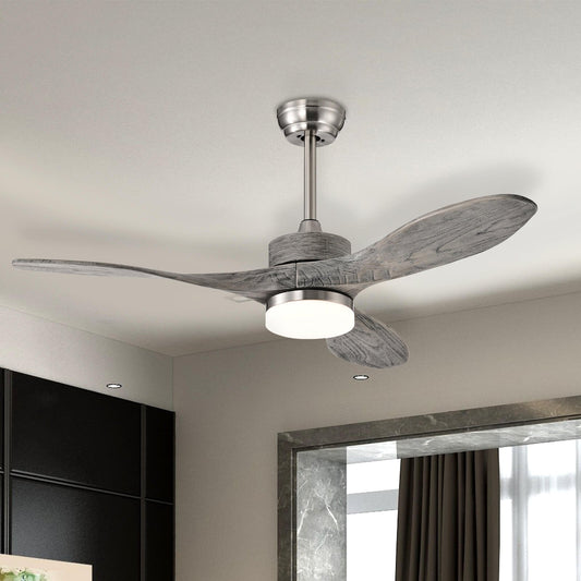 48 Inch Wood Ceiling Fan with LED Lights and 6 Speed Levels, Silver - Gallery Canada