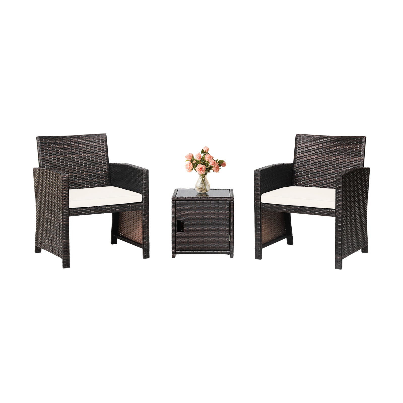 3-Piece Patio Wicker Furniture Set, Storage Table, Protective Cover, Off White Patio Conversation Sets at Gallery Canada