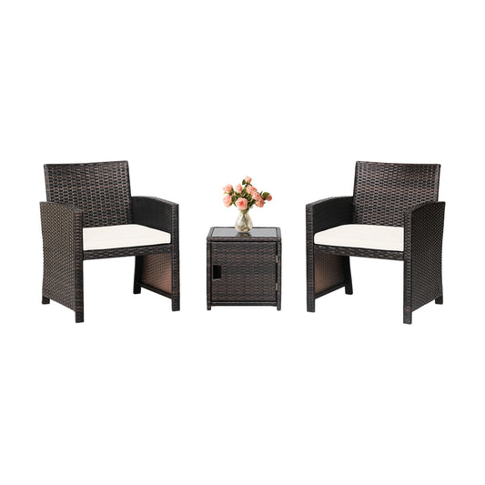 3-Piece Patio Wicker Furniture Set, Storage Table, Protective Cover, Off White Patio Conversation Sets Off White at Gallery Canada